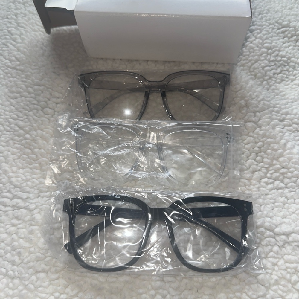 Set of Three Stylish Oversized Eyeglasses - Black, Gray, Clear